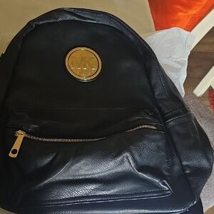 Michael Kors Jet Black Leather Backpack with Gold Details